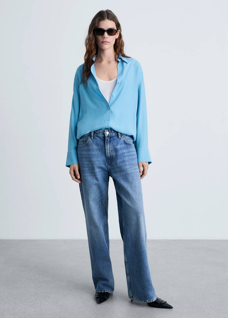 MANGO - Chemise fluide Lyocell bleu - XS