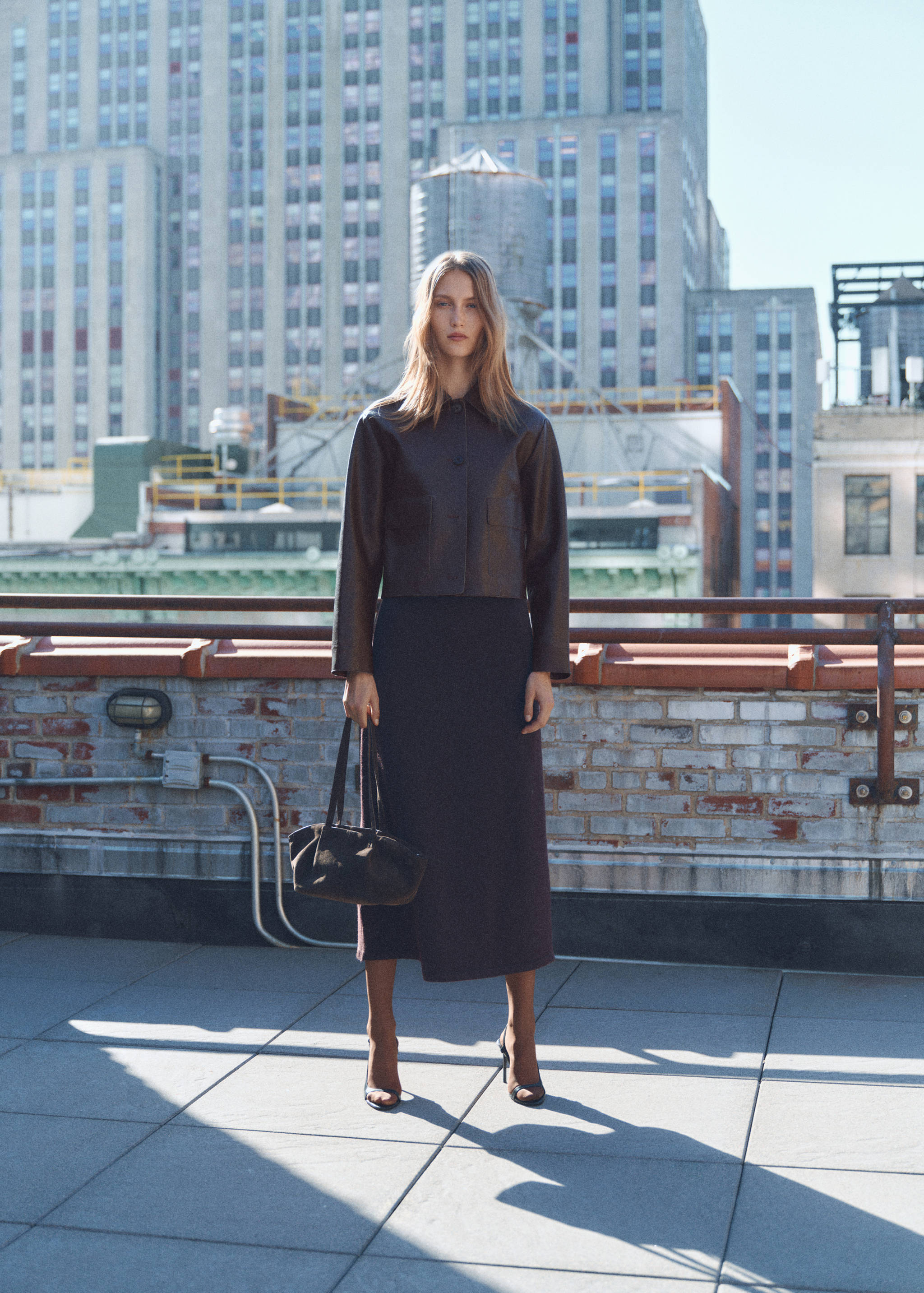 Faux-leather jacket with pockets - General plane