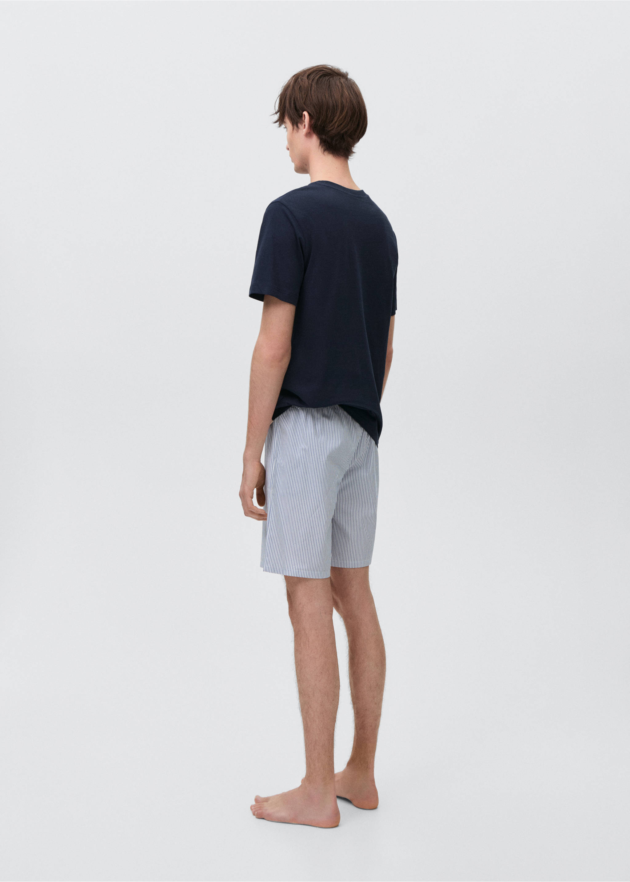 Striped cotton short pyjamas - Reverse of the article, Dark Navy. Ref: 87084077-00.