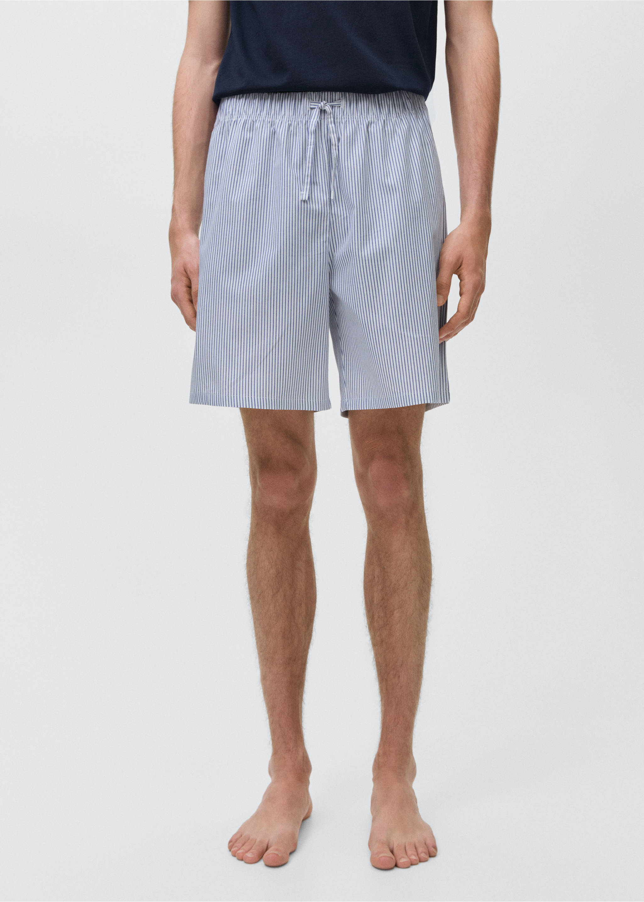 Striped cotton short pyjamas - Details of the article 3, Dark Navy. Ref: 87084077-00.