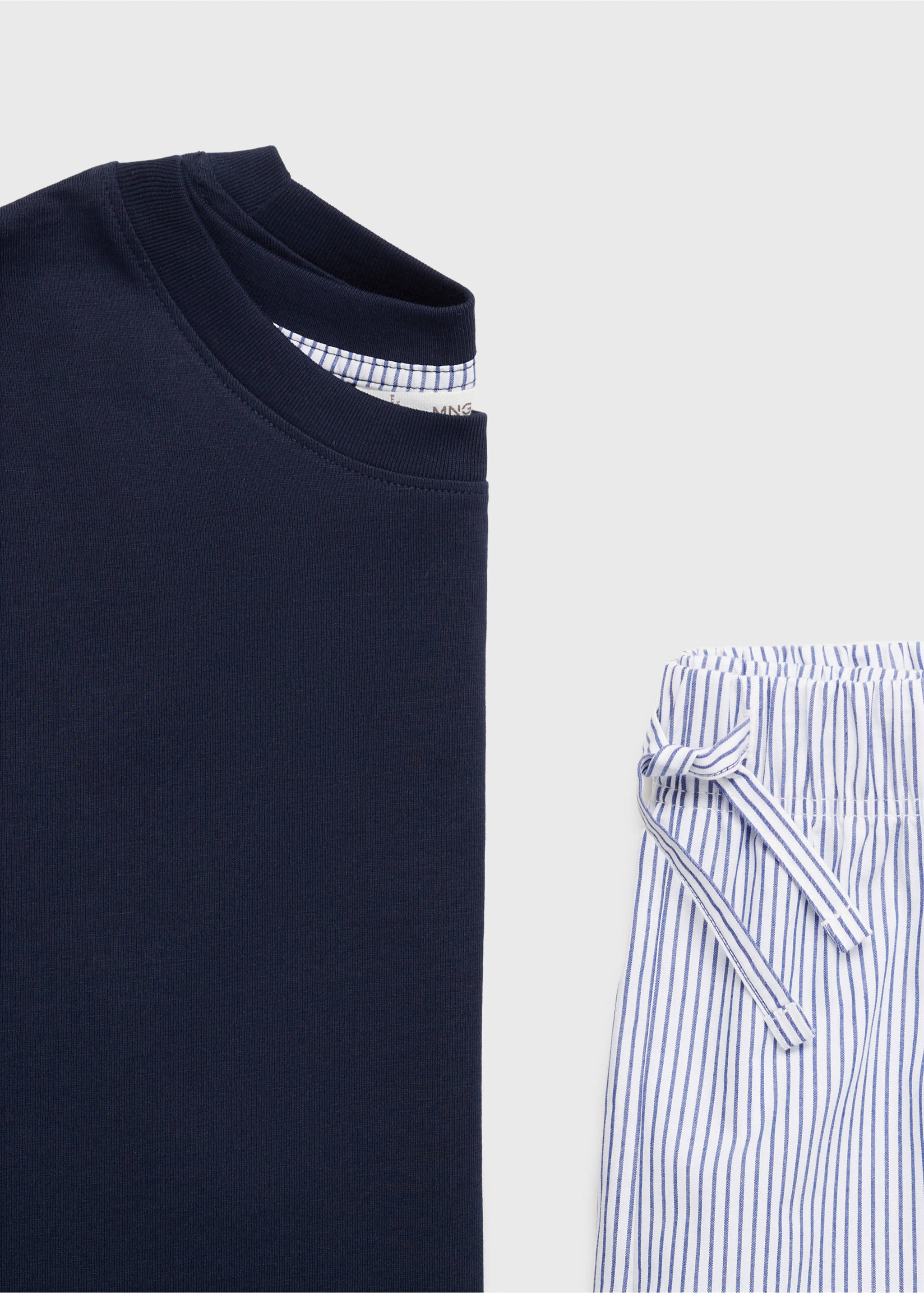 Striped cotton short pyjamas - Details of the article 0, Dark Navy. Ref: 87084077-00.