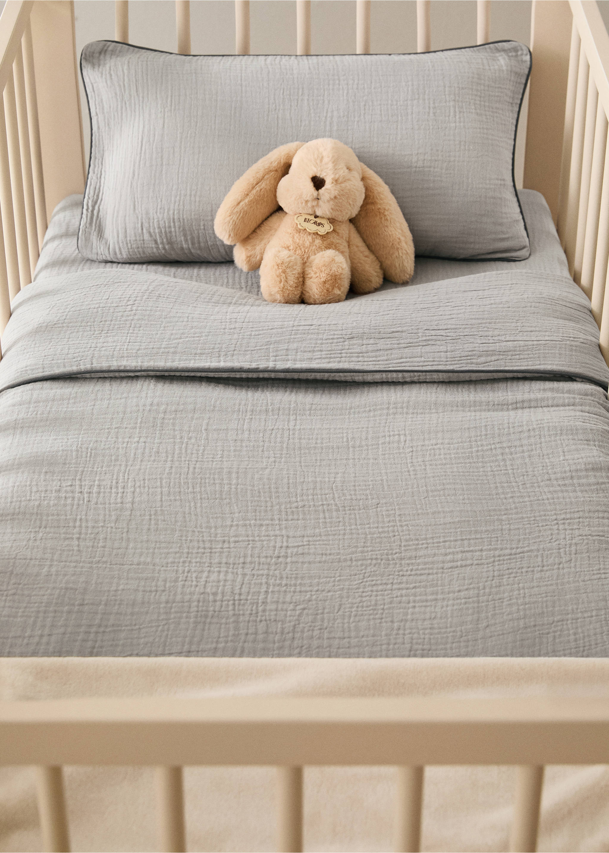 Chiffon cotton duvet cover with contrast piping for cot - General plane, Light/Pastel Grey. Ref: 87084082-00.