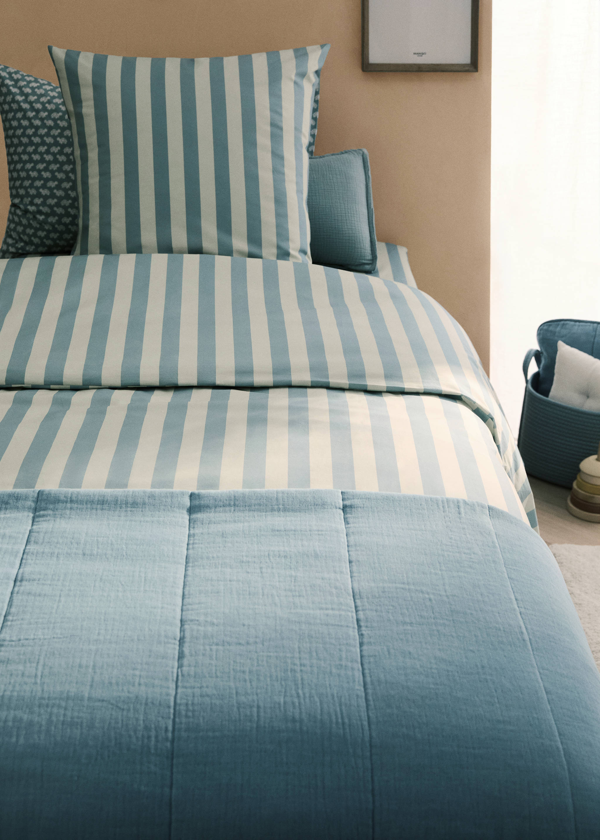 Cotton percale thick-striped children's duvet cover for 90cm bed - General plane