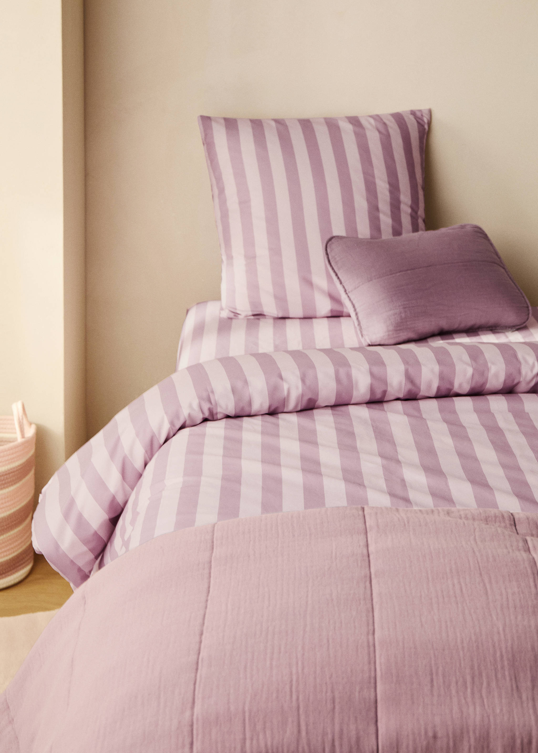 Cotton percale thick-striped children's duvet cover for 90cm bed - General plane