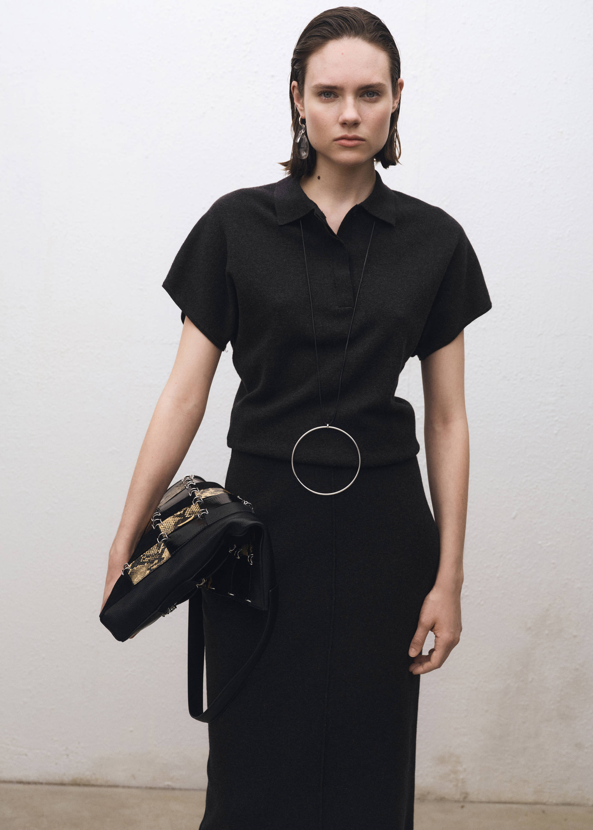 Sweater kerah polo campuran wol - Tampilan Sedang