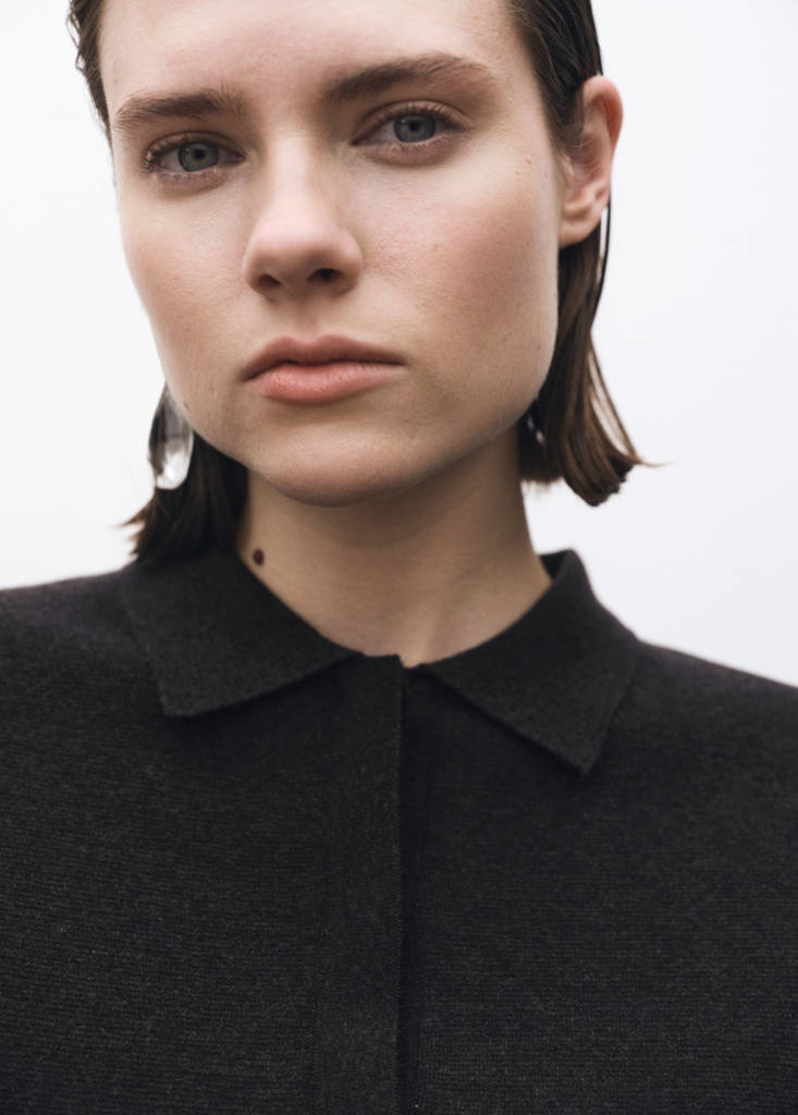 Wool-blend polo-neck sweater — Charcoal