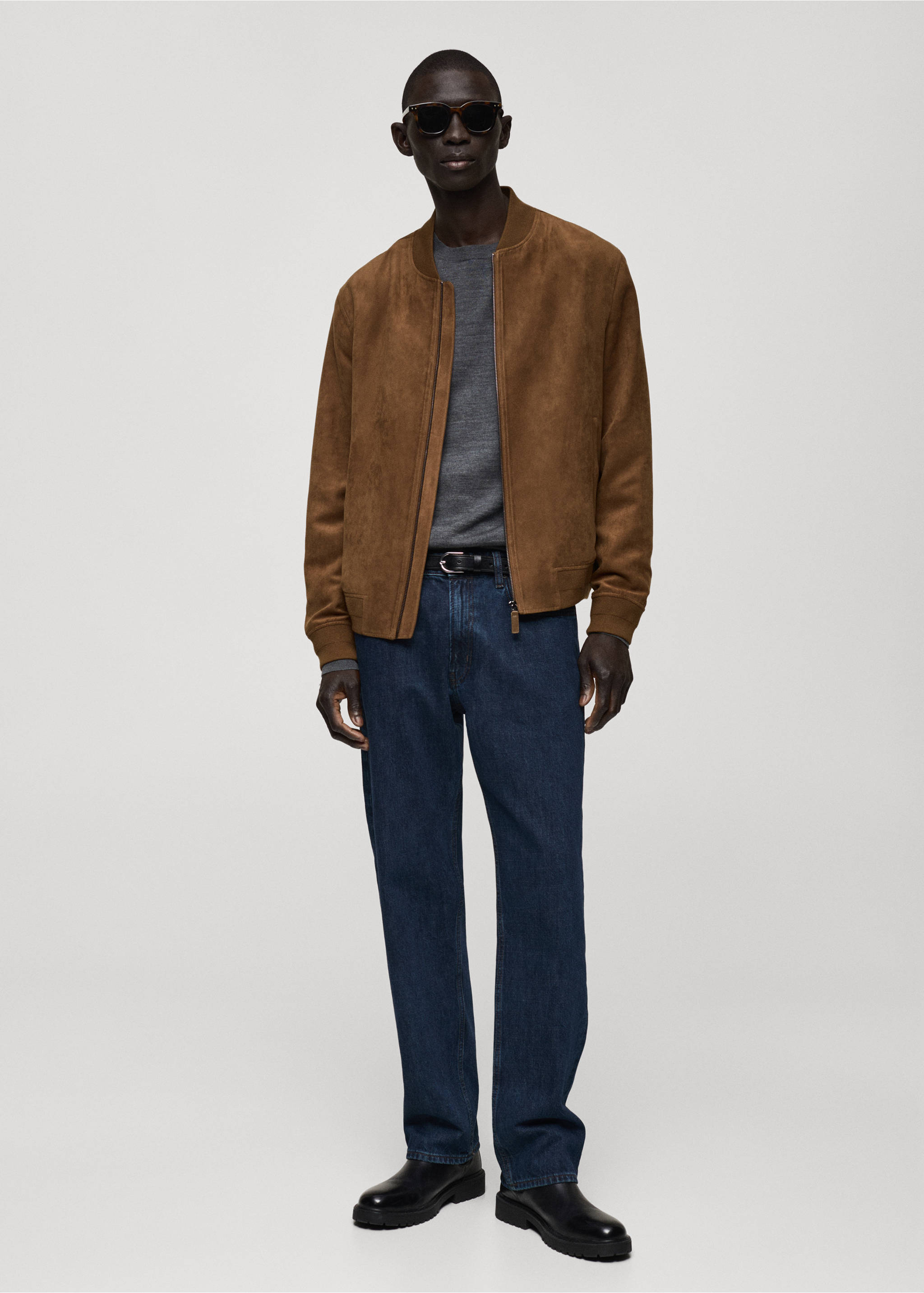 Suede-effect bomber jacket - General plane, Cognac. Ref: 87084386-00.