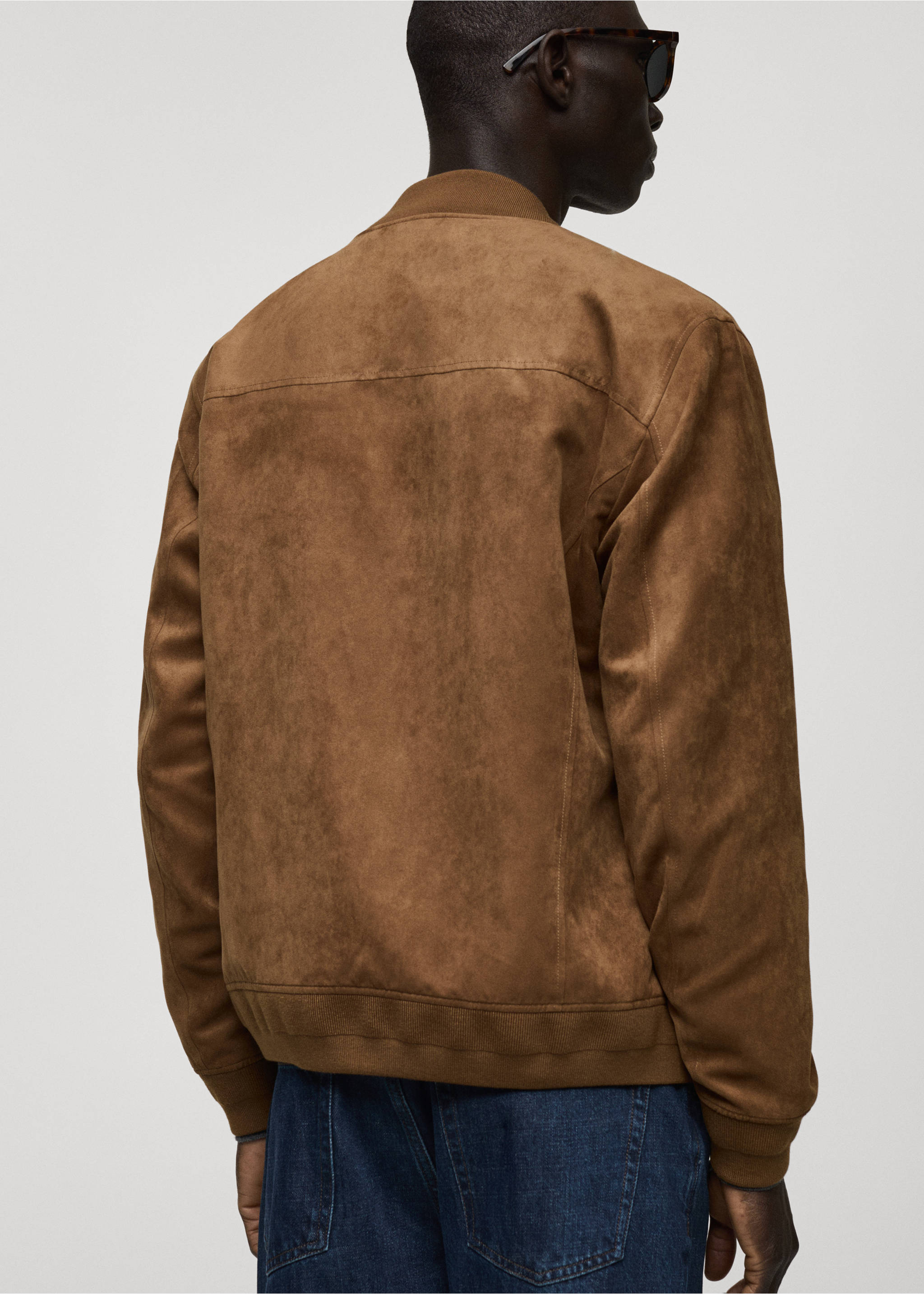 Suede-effect bomber jacket - Reverse of the article, Cognac. Ref: 87084386-00.