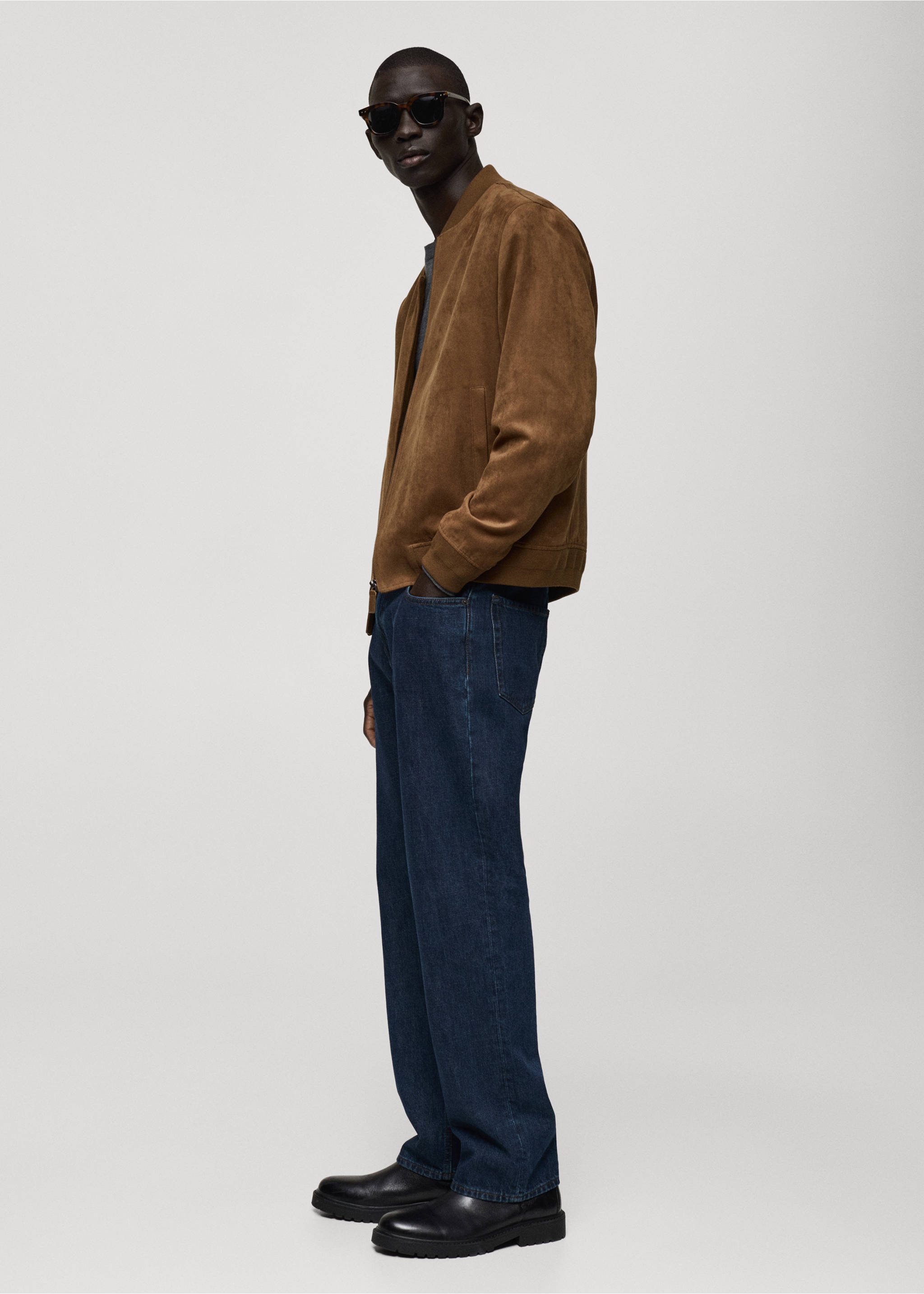Suede-effect bomber jacket - Details of the article 2, Cognac. Ref: 87084386-00.