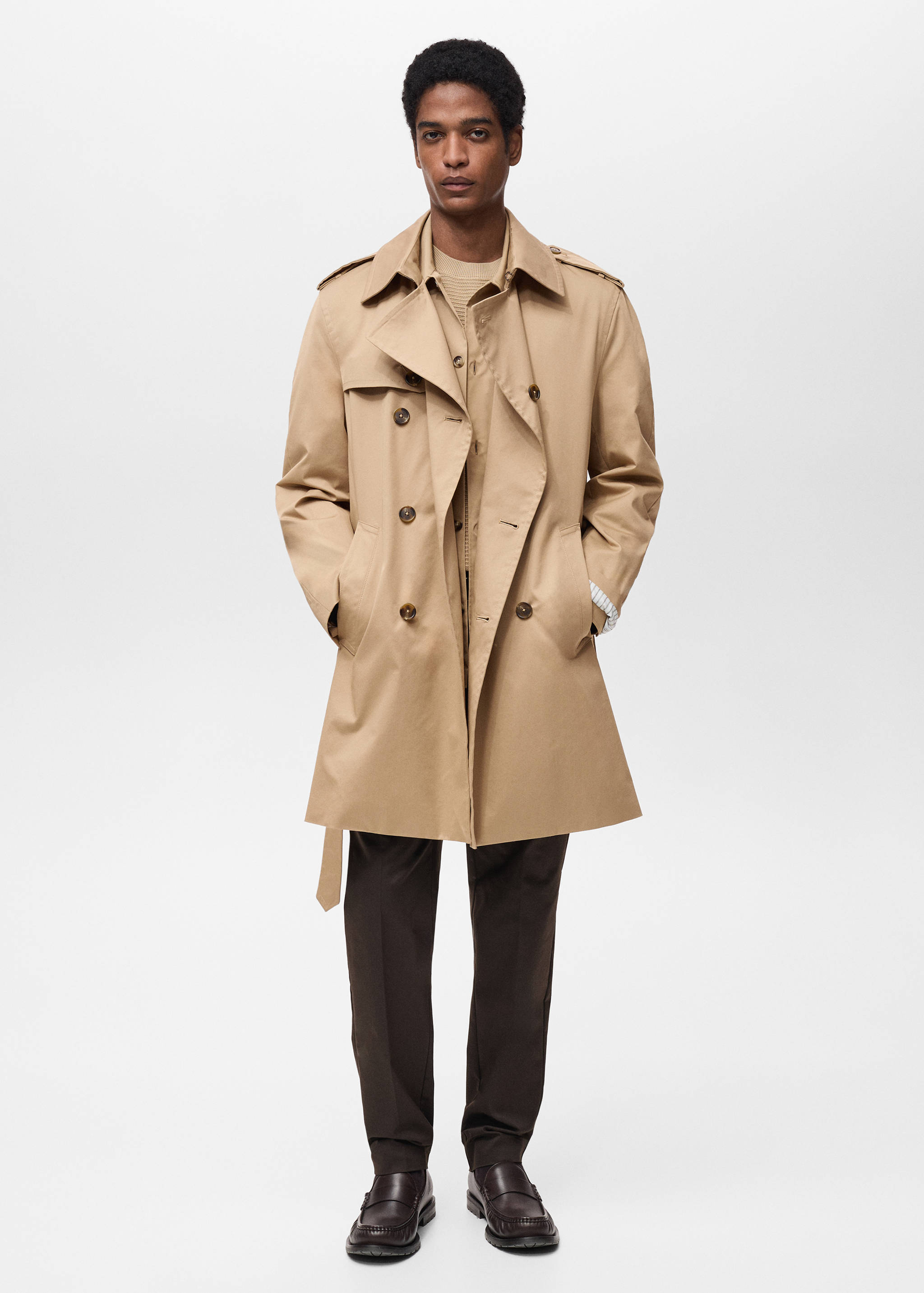 Water-repellent belted trench coat - General plane