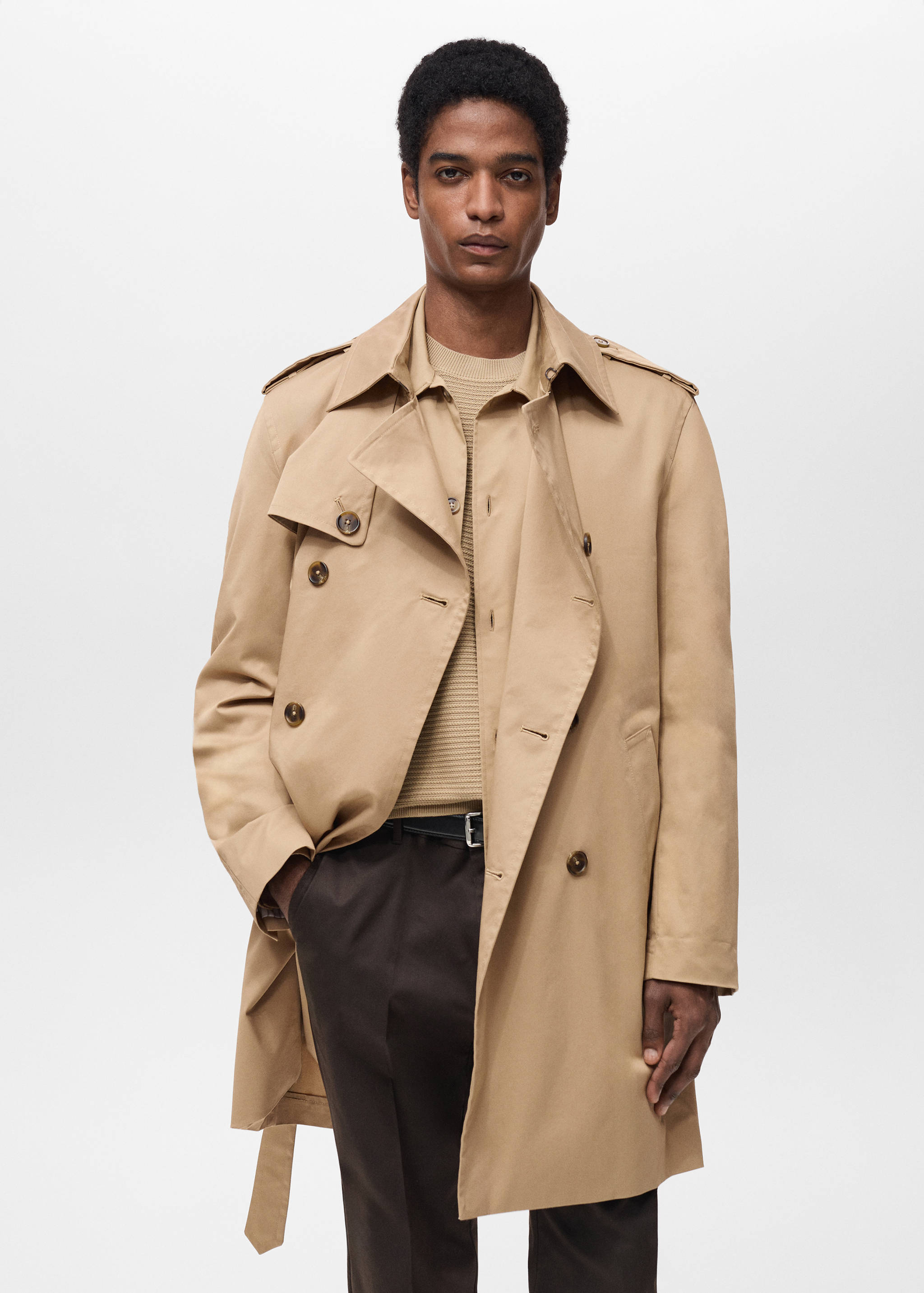 Water-repellent belted trench coat - Medium plane