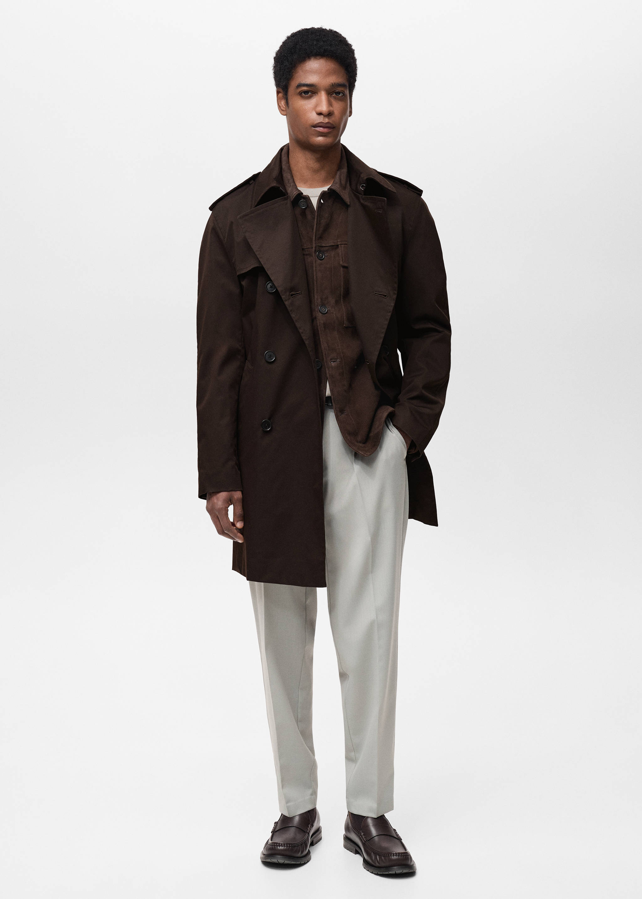 Water-repellent belted trench coat - General plane