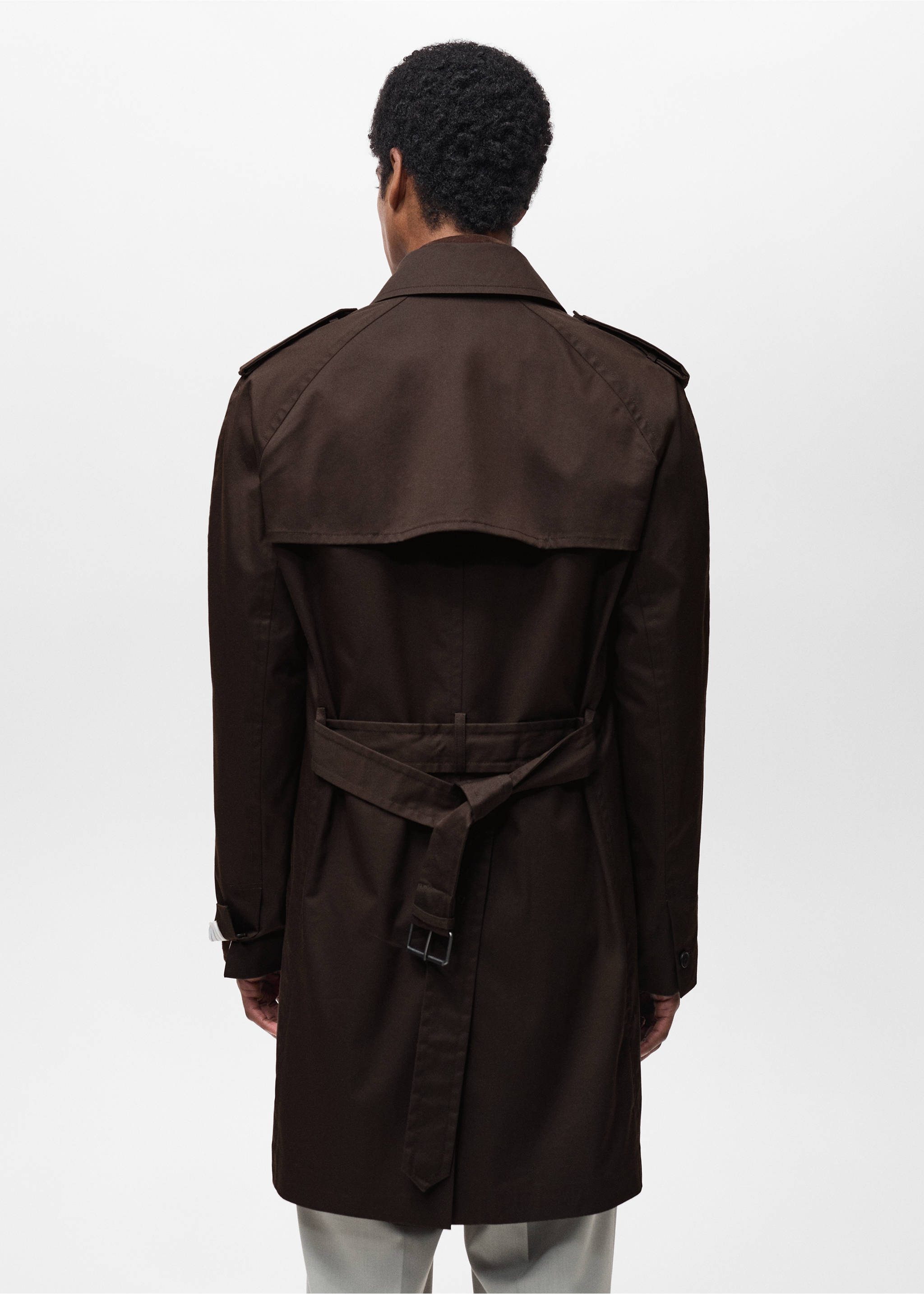 Water-repellent belted trench coat - Reverse of the article, Chocolate. Ref: 87084387-00.