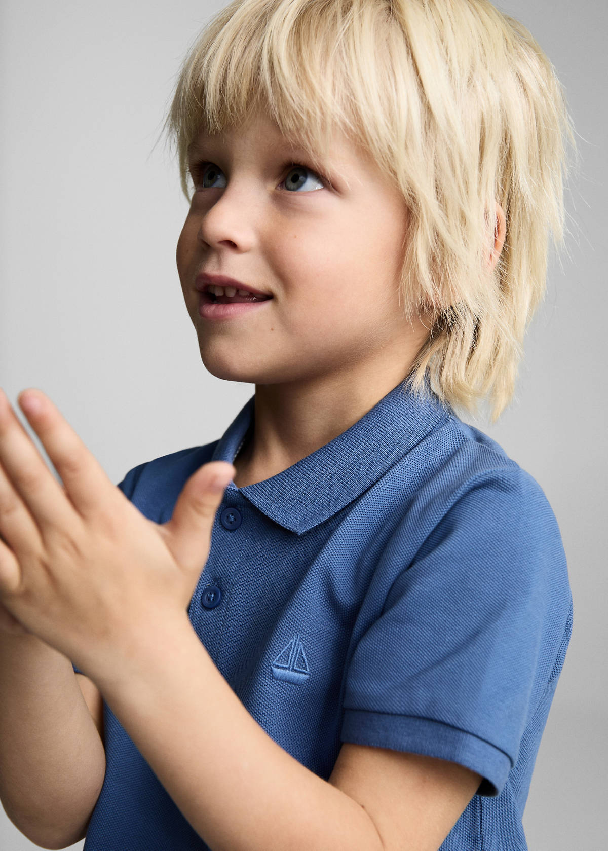 Short-sleeve knitted polo shirt — Blue