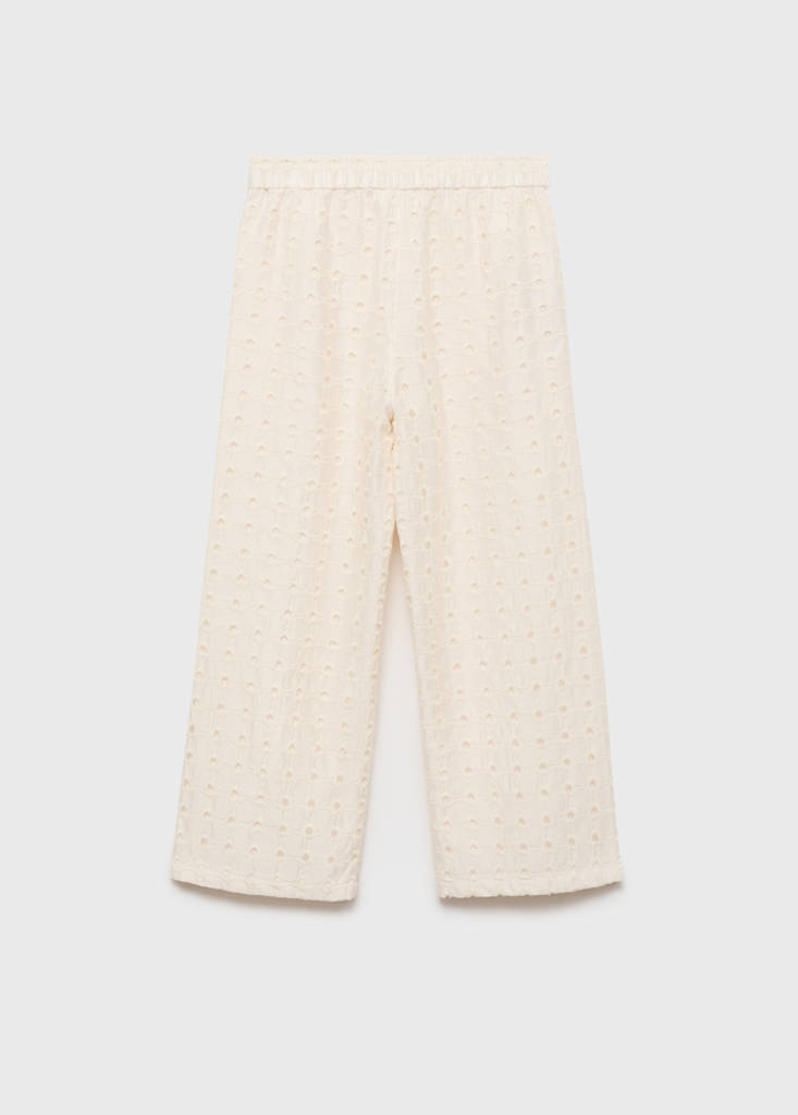 Swiss embroidered culotte trousers — Ecru
