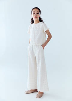 Swiss embroidered culotte trousers — Ecru 1