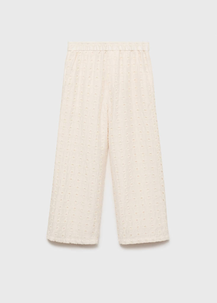 Swiss embroidered culotte trousers — Ecru