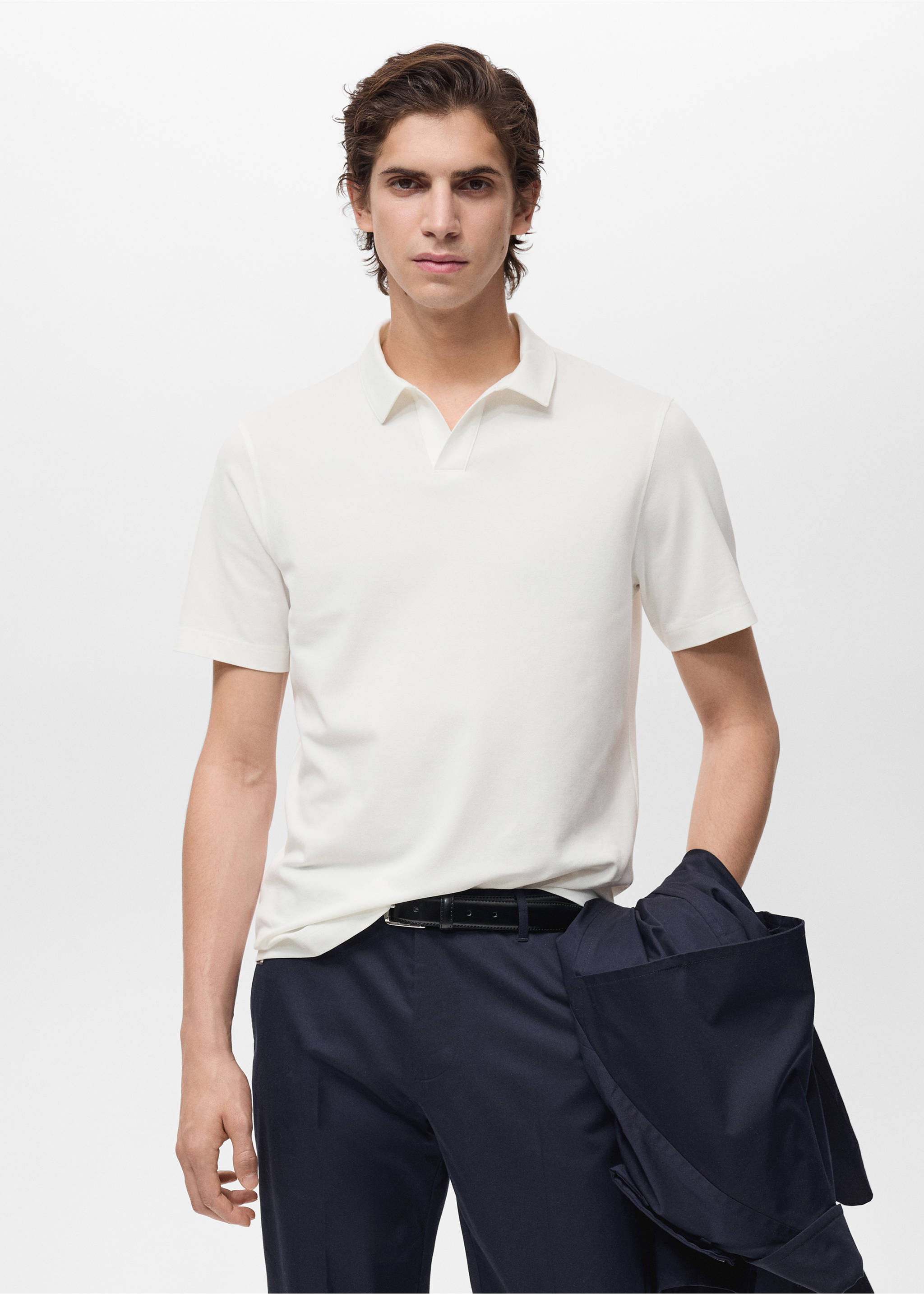 Slim-fit cotton-piqué polo shirt - Medium plane, Off White. Ref: 87084409-00.