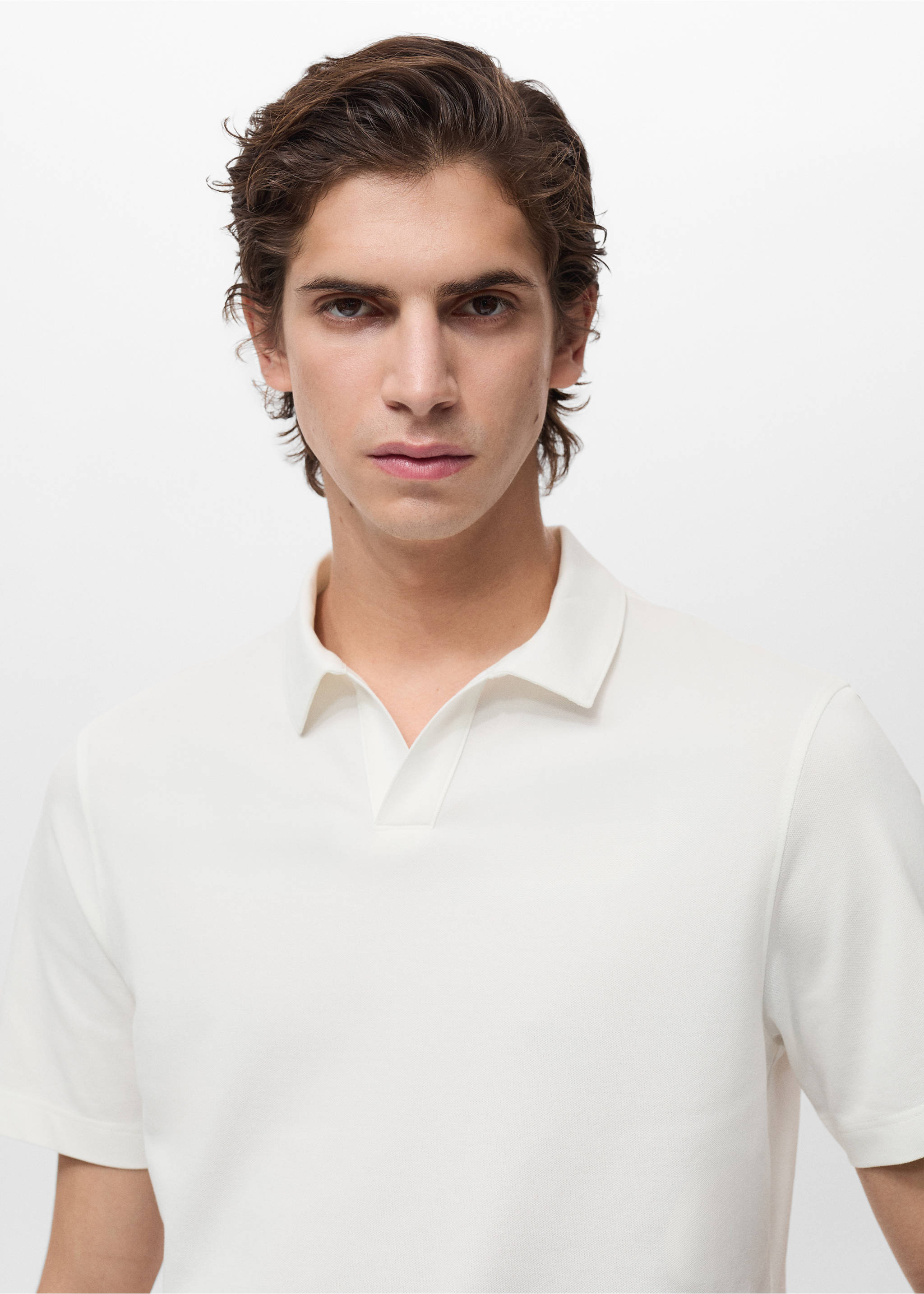 Slim-fit cotton-piqué polo shirt - Details of the article 1, Off White. Ref: 87084409-00.