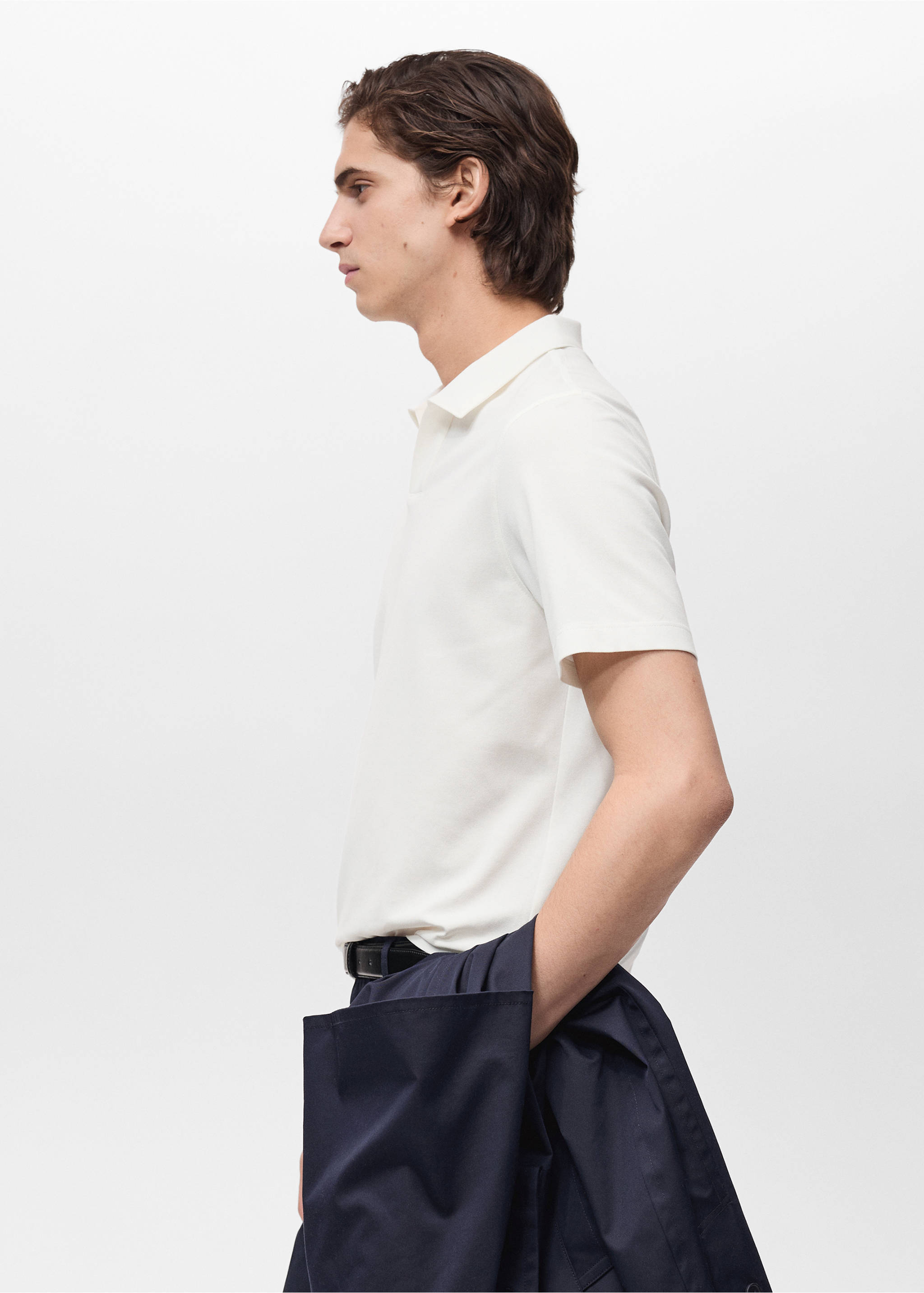 Slim-fit cotton-piqué polo shirt - Details of the article 2, Off White. Ref: 87084409-00.