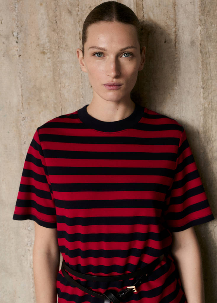 Striped short-sleeved t-shirt — Red