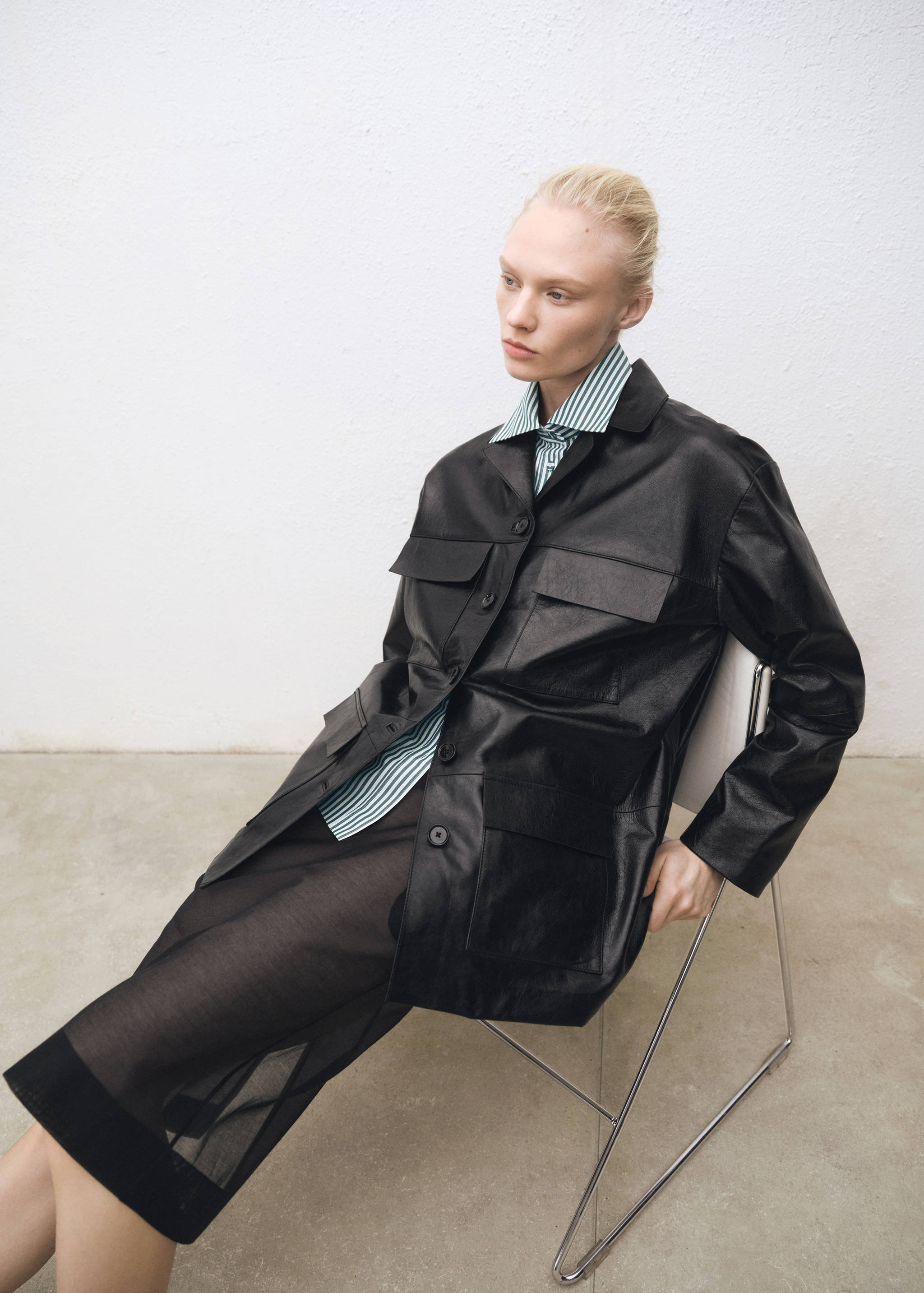 Chaqueta oversize piel bolsillos - Detalle del artículo 6