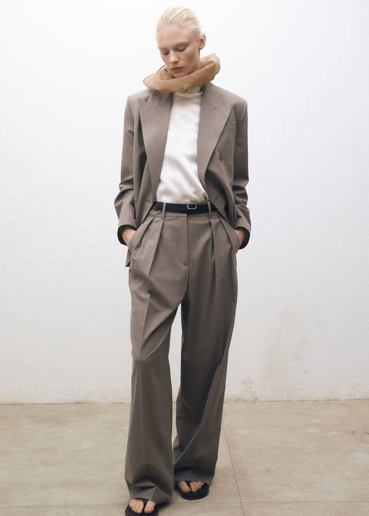 MANGO - Pantalon costume wideleg laine mélangée marron moyen - 40