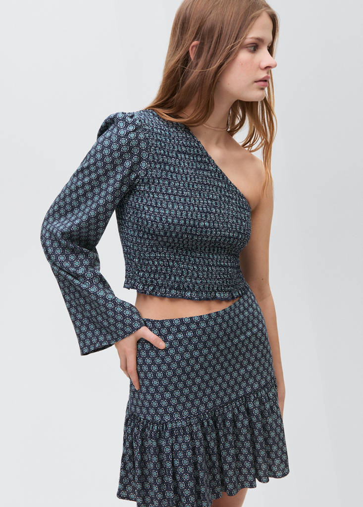 Ruffled asymmetrical blouse — Dark Navy