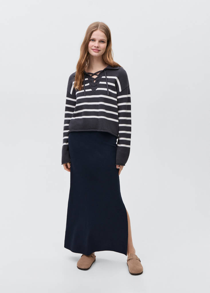 MANGO TEEN - Jupe longue fente sur le côté bleu marine foncé - XXS - Fille Teen