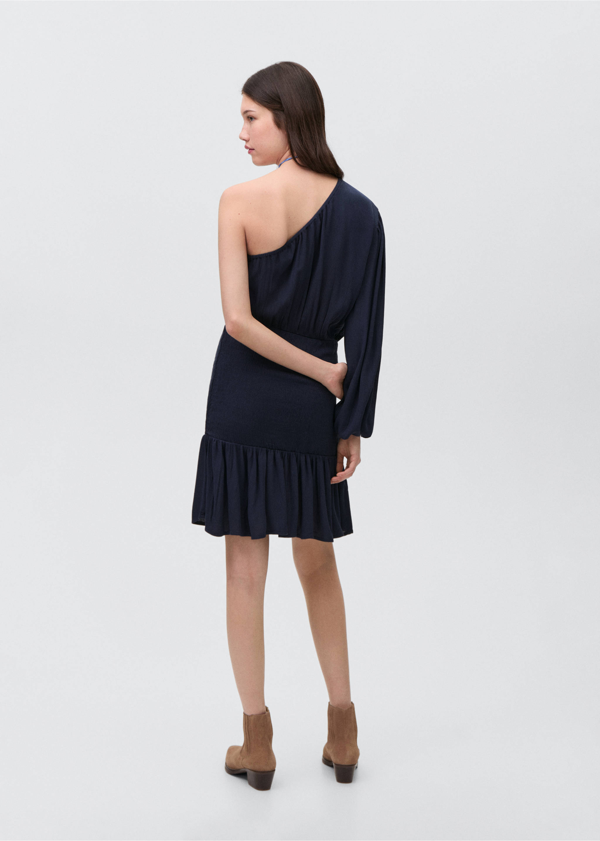 Asymmetrical pleated dress - Reverse of the article, Dark Navy. Ref: 87084789-00.