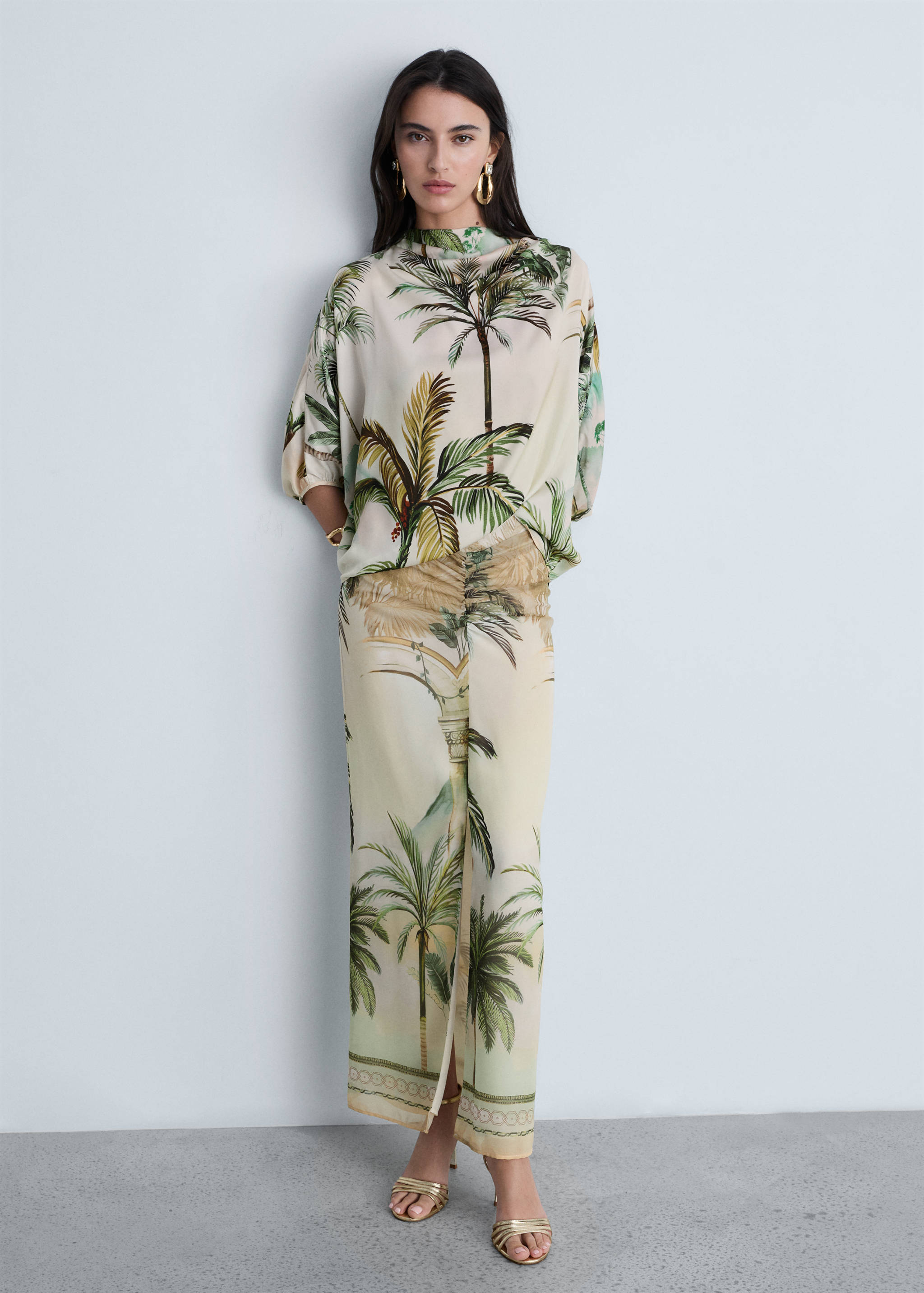 Tropical-print straight skirt - General plane