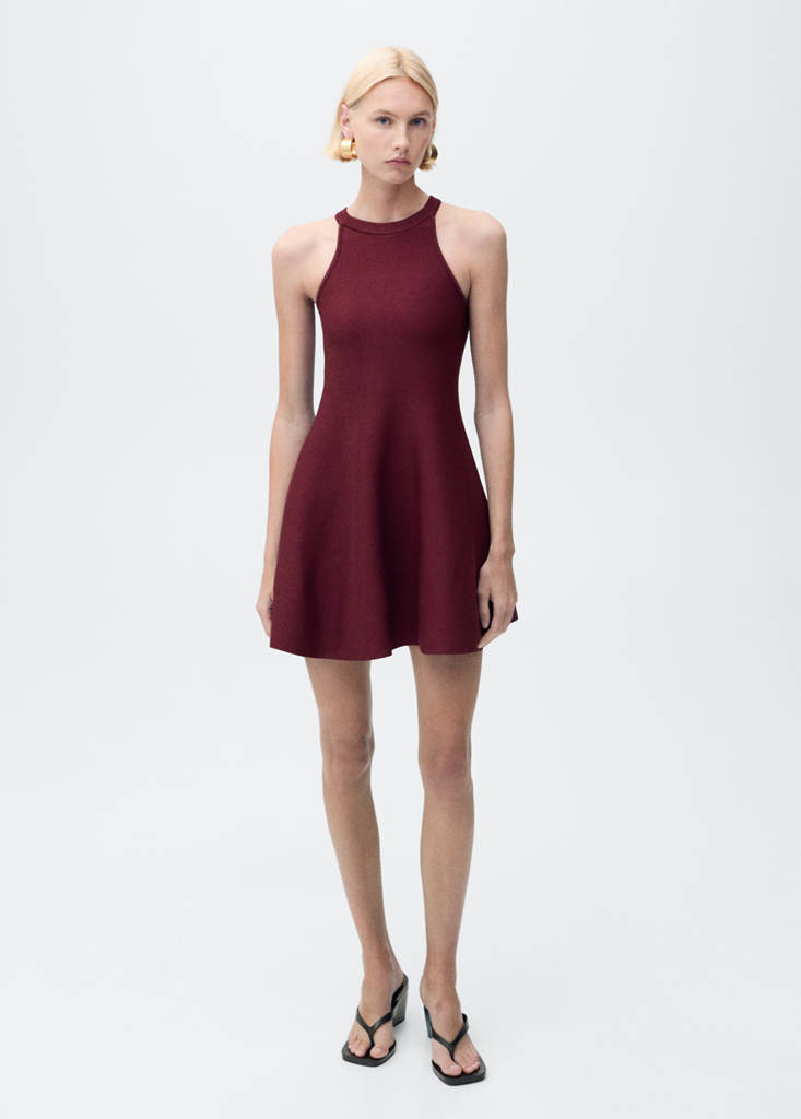 Short peplum knitted dress — Maroon