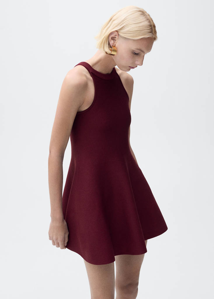 Short peplum knitted dress — Maroon