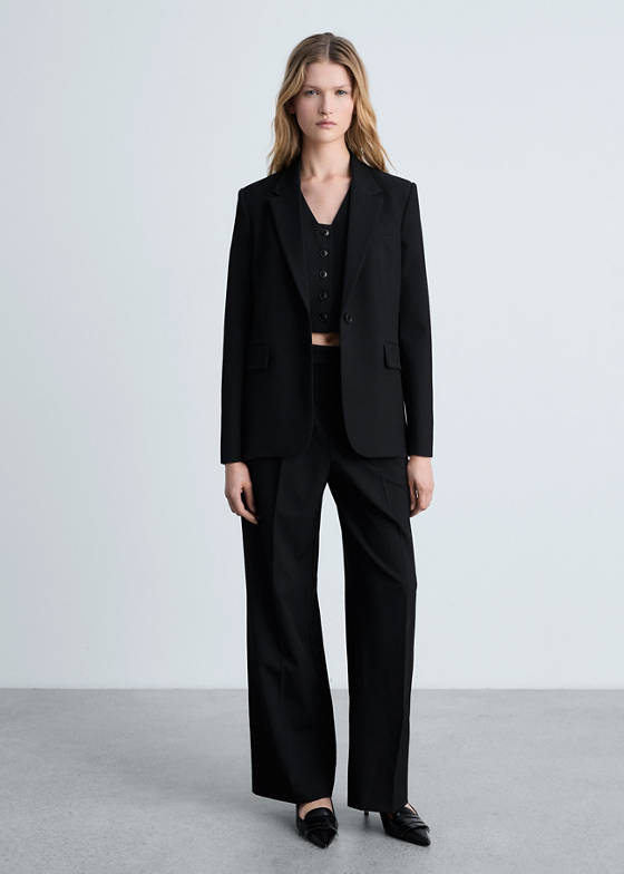 Kapaklı cepli düz kesim blazer ceket