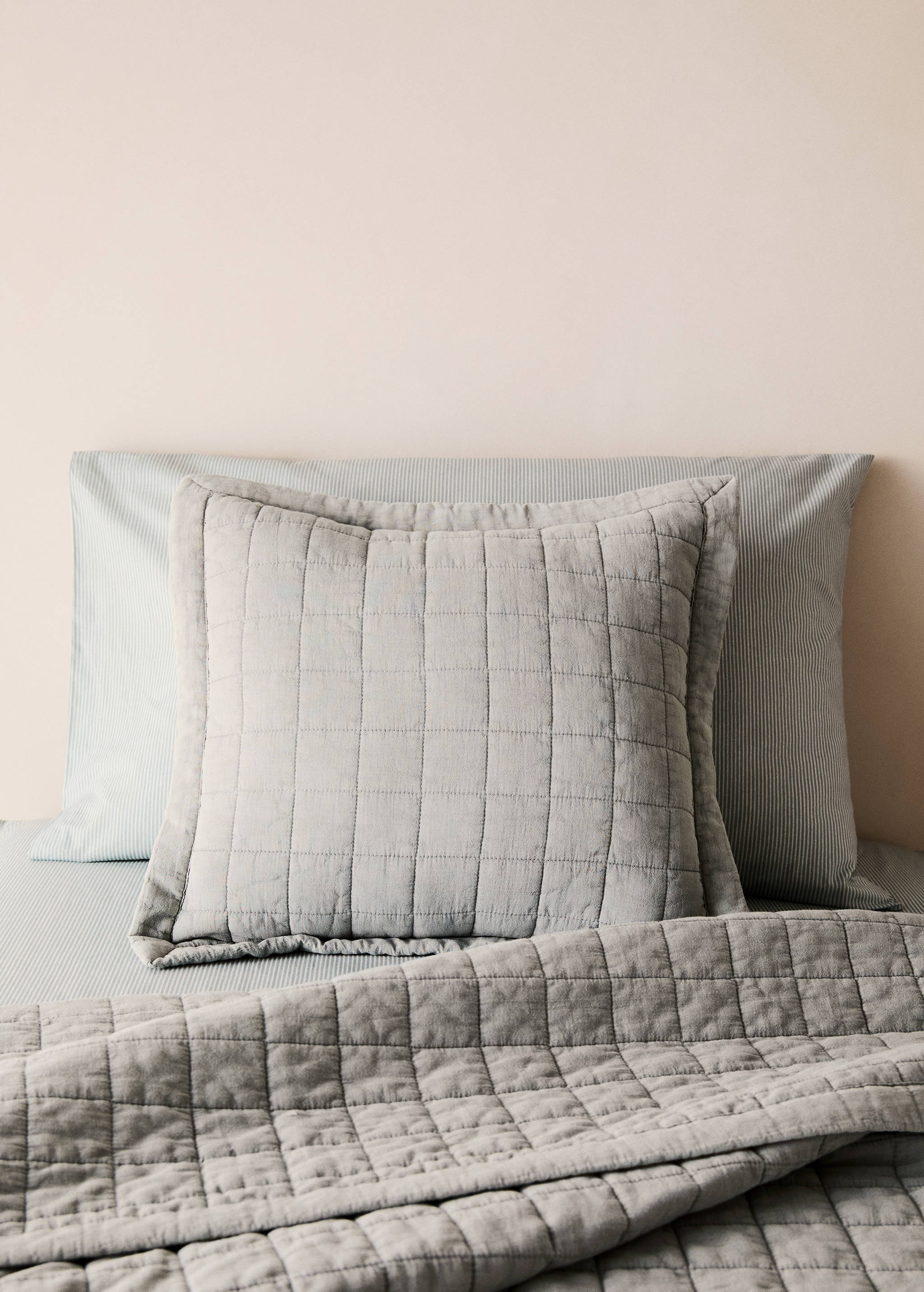 Washed cotton plaid children's bed cushion cover 40x40 cm - General plane