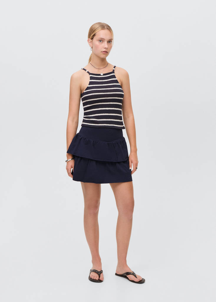 Ruffled mini-skirt trousers — Dark Navy