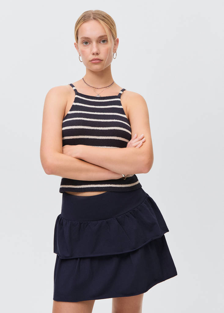 Ruffled mini-skirt trousers — Dark Navy