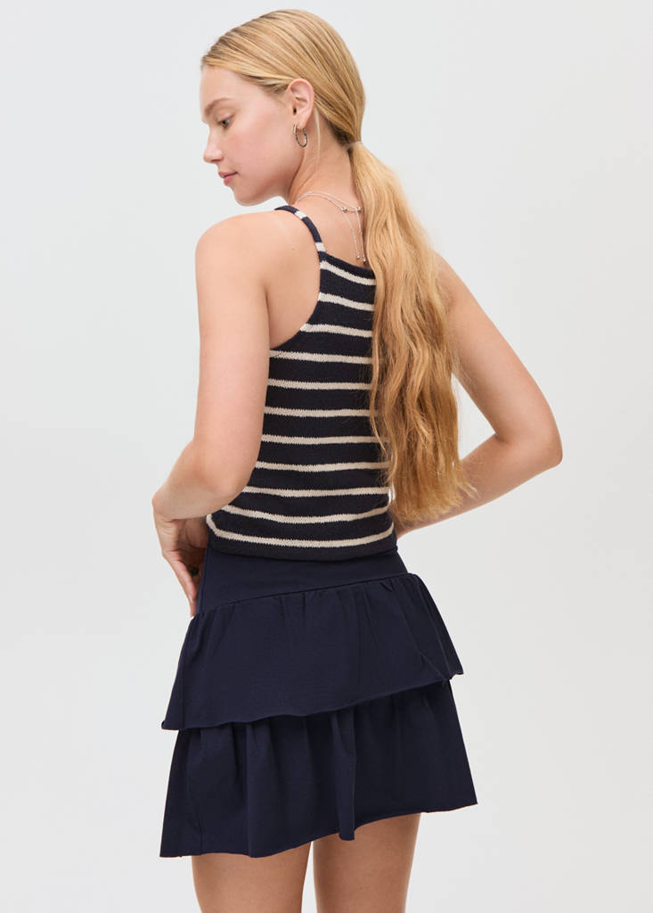 Ruffled mini-skirt trousers — Dark Navy