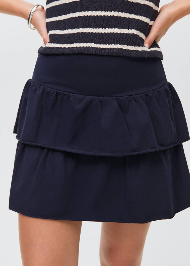 Ruffled mini-skirt trousers — Dark Navy