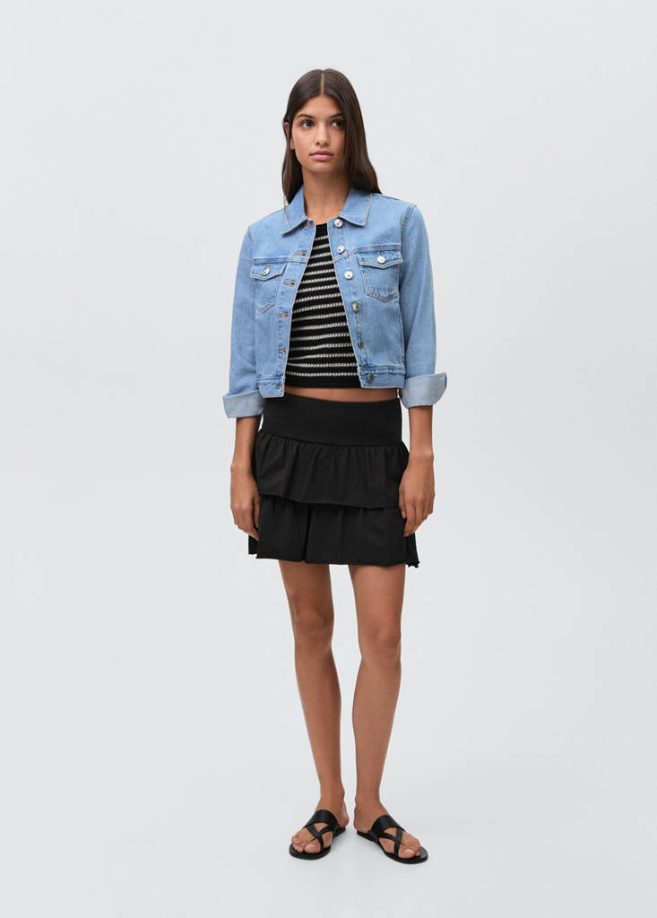 Ruffled mini-skirt trousers — Black