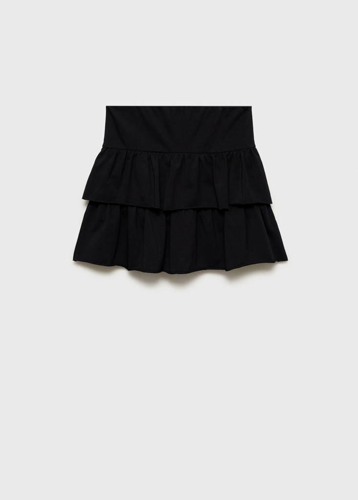 Ruffled mini-skirt trousers — Black