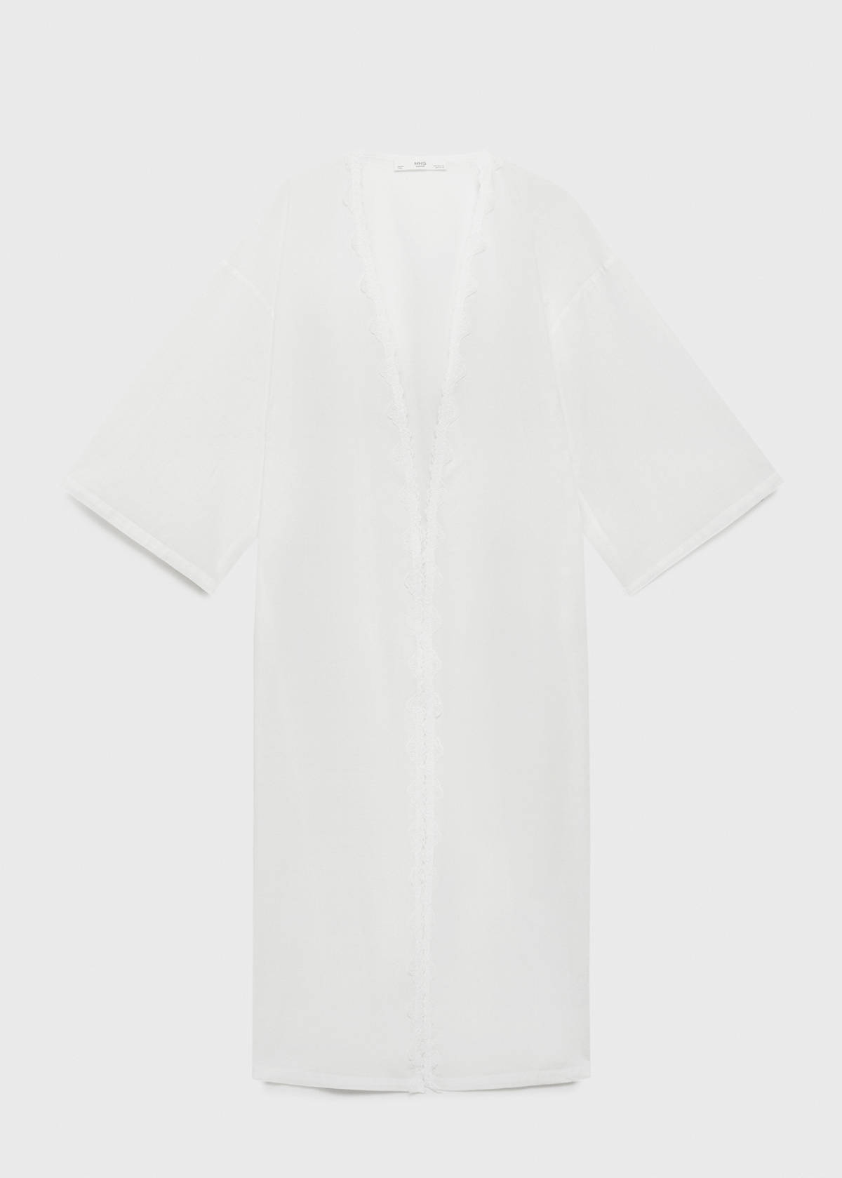 Cotton robe with lace — White