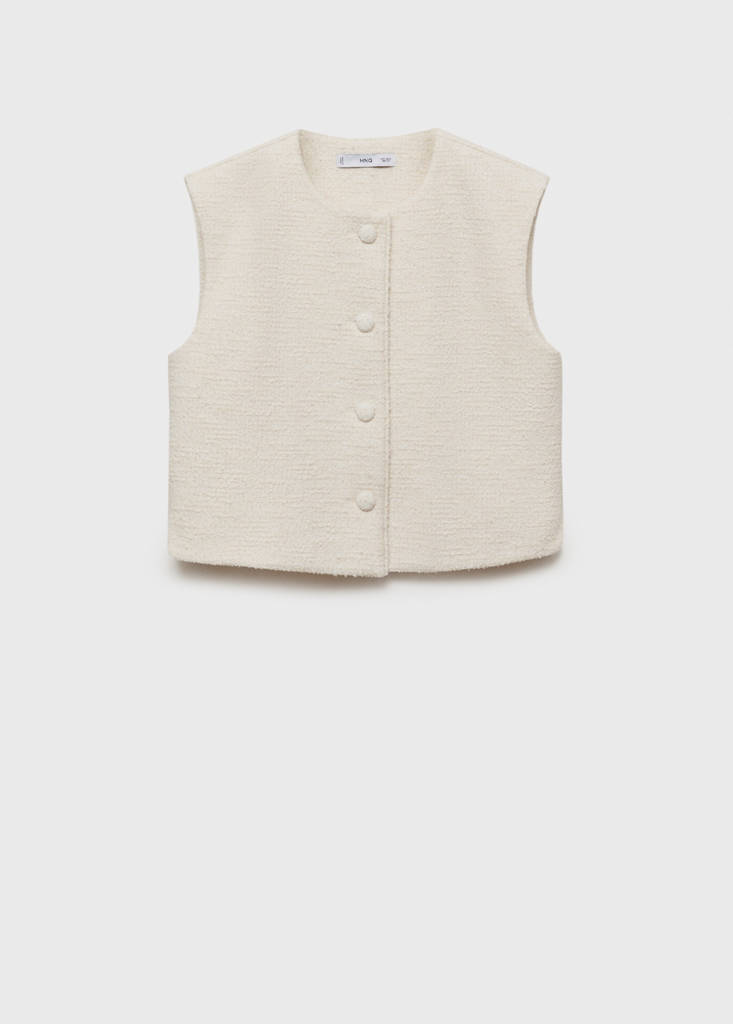 Tweed waistcoat with buttons — Ecru
