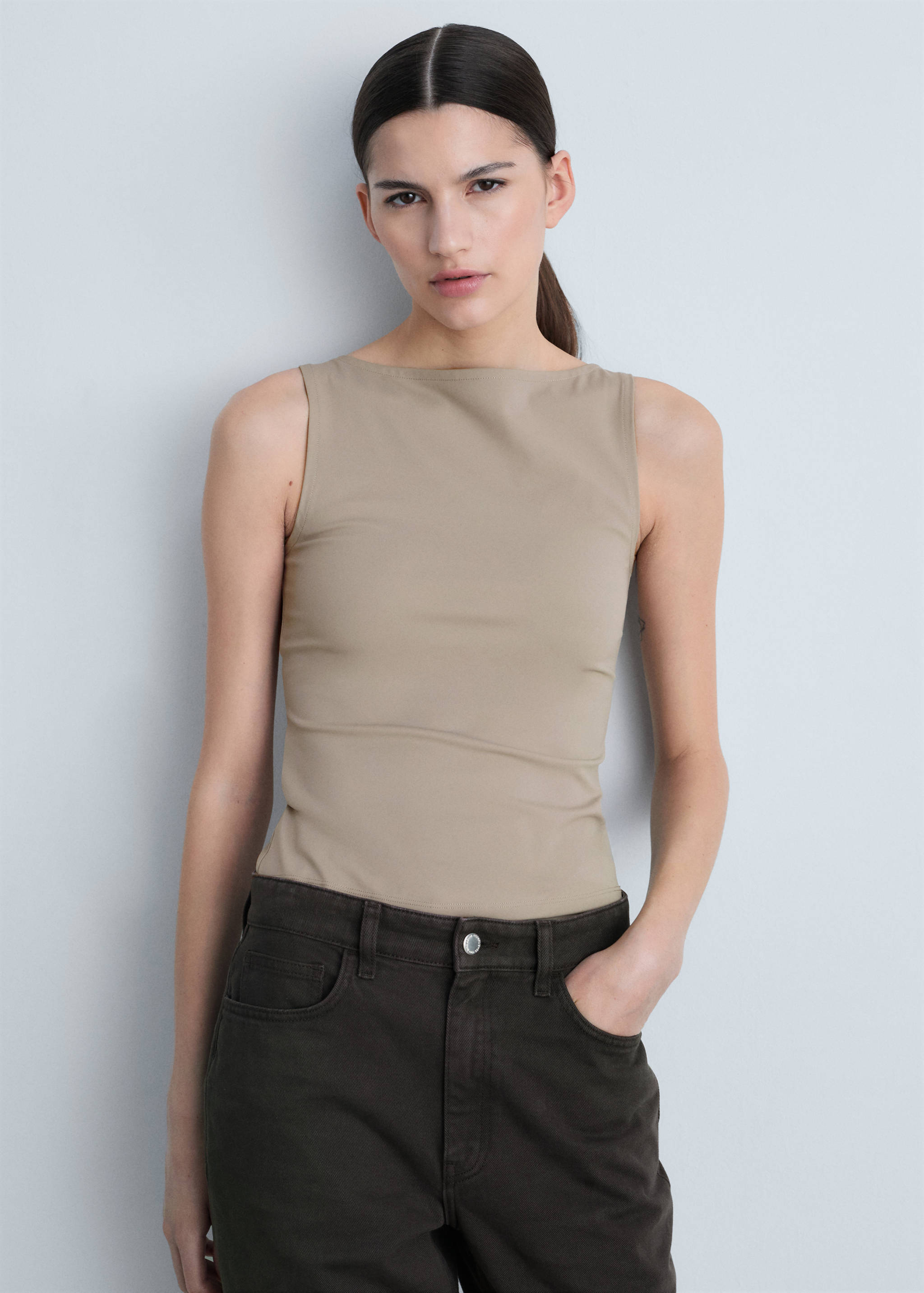 Boat neck strapless top - Medium plane
