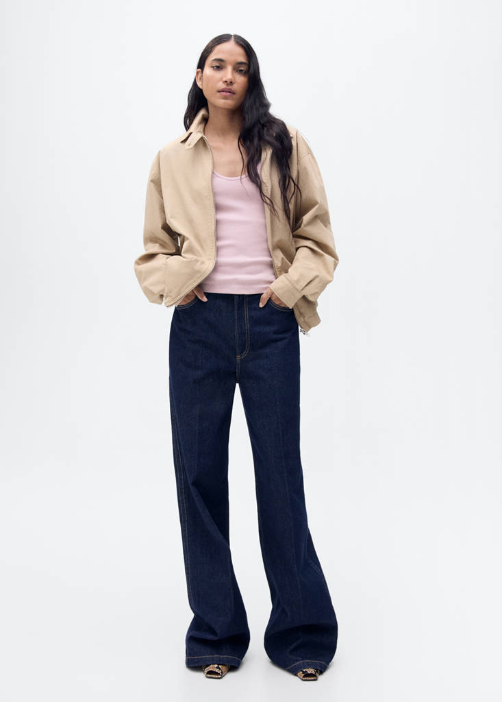 MANGO - Top coton bretelles larges rose - XS