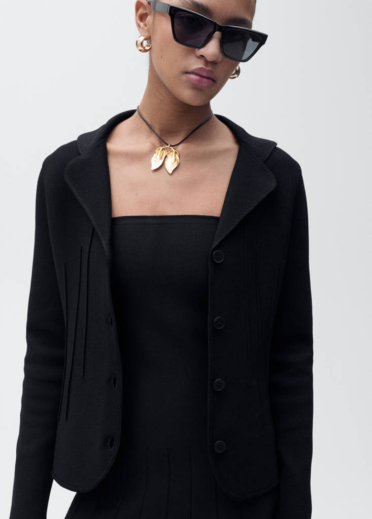 Knitted jacket with lapel collar — Black