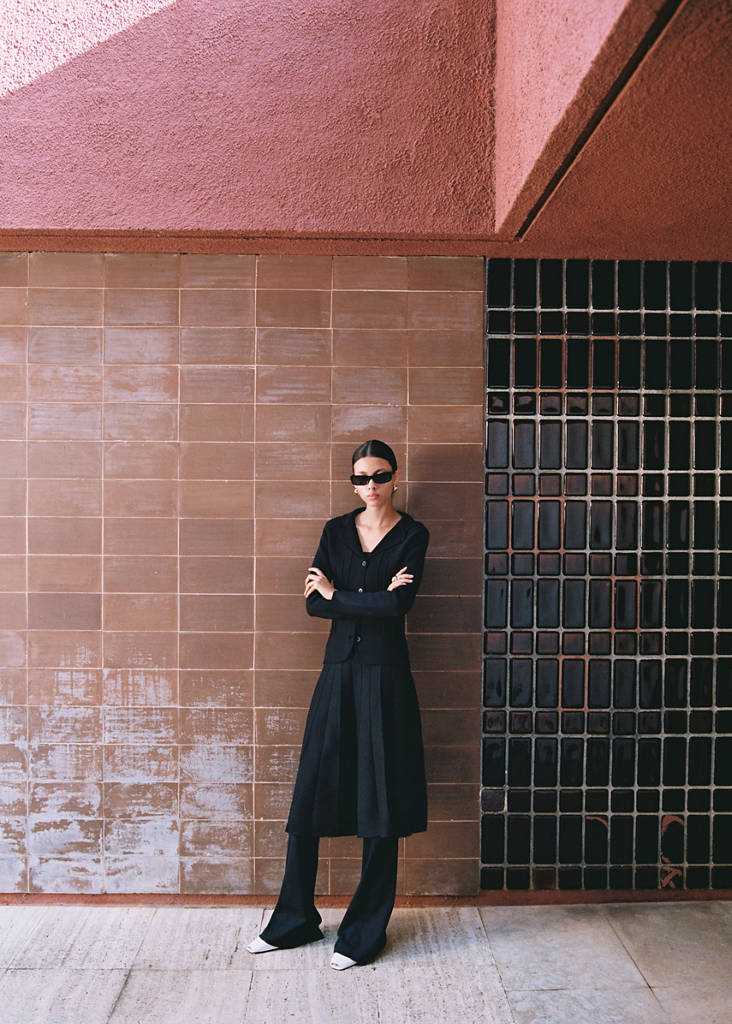 Knitted jacket with lapel collar — Black