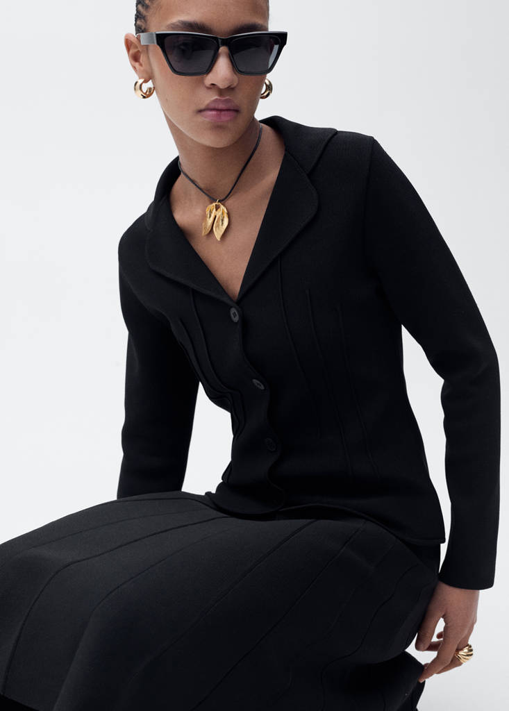 Knitted jacket with lapel collar — Black