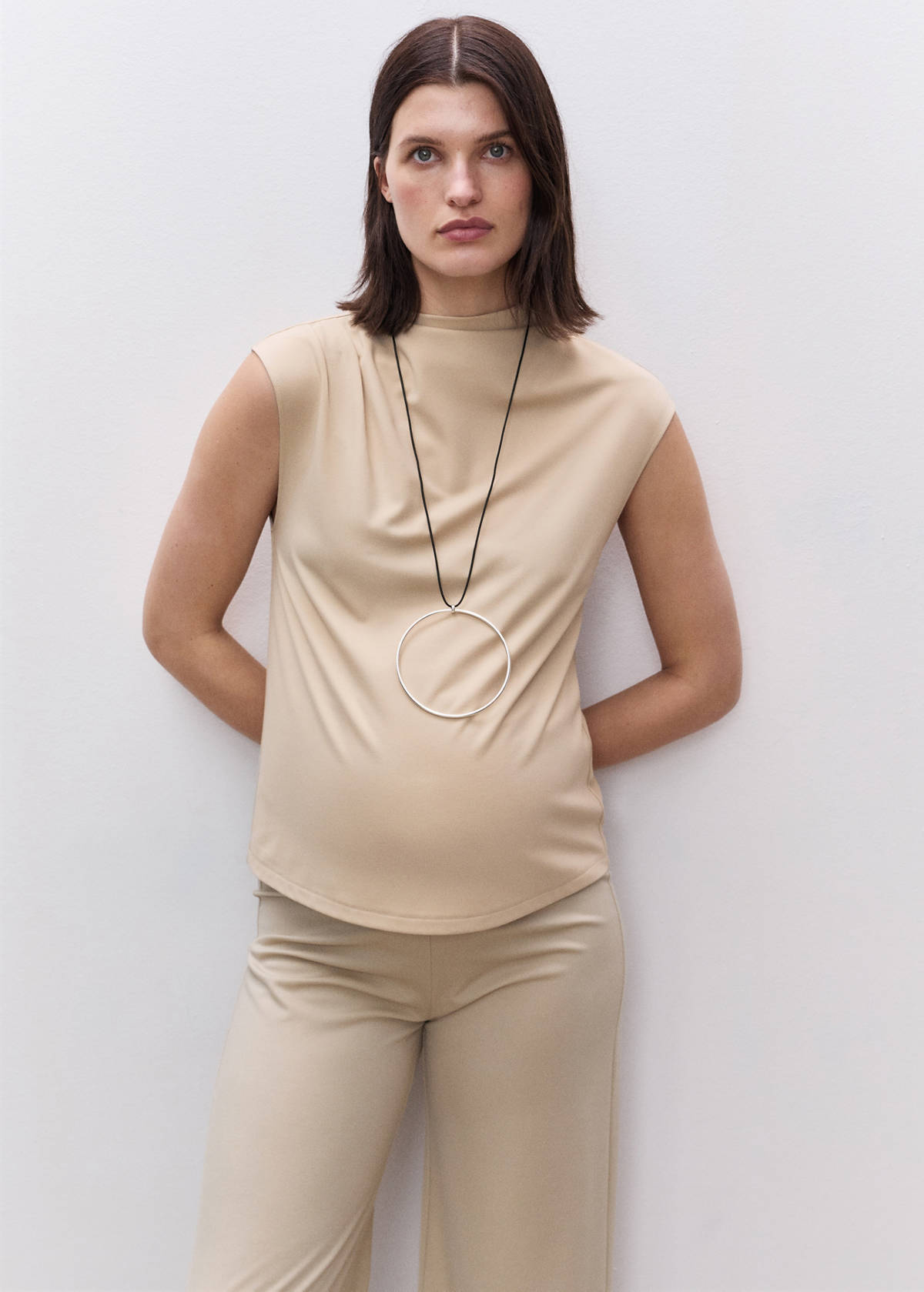 Wide leg maternity trousers — Sand