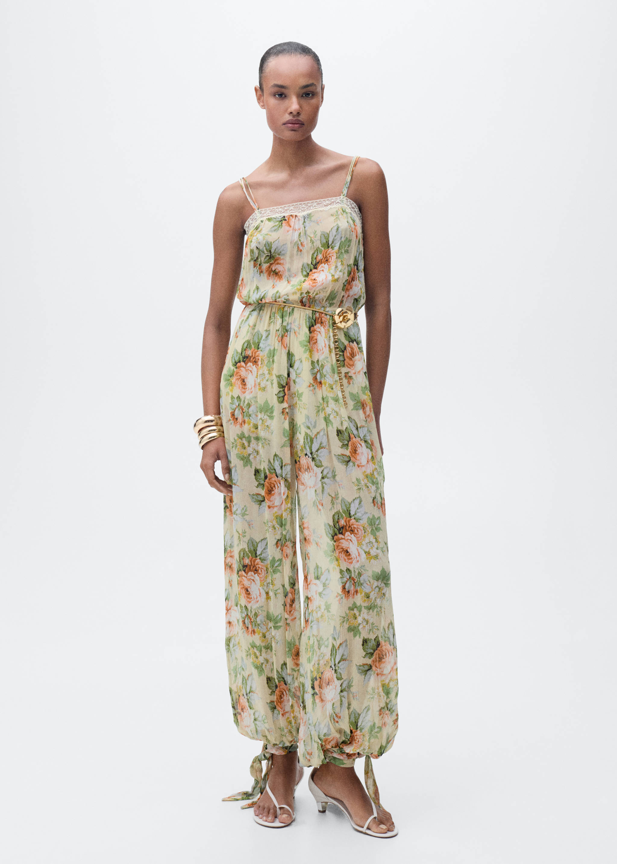Long floral jumpsuit with puffed hem - General plane